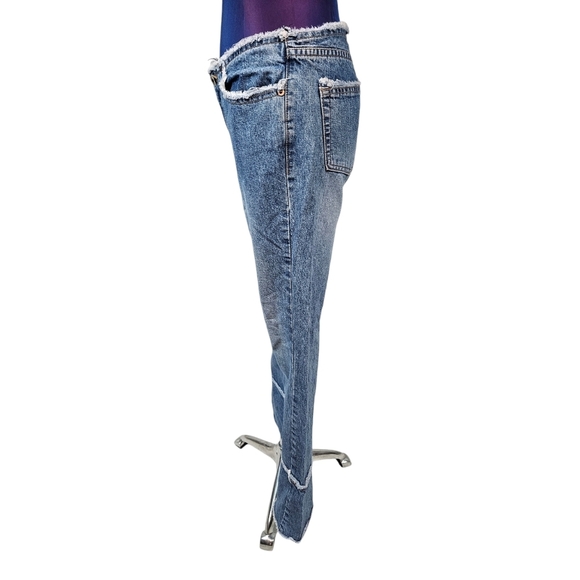Vintage 90s Guess Double Layer Distressed Raw Hem Denim Jeans Size 28 Women K34 - Picture 6 of 15